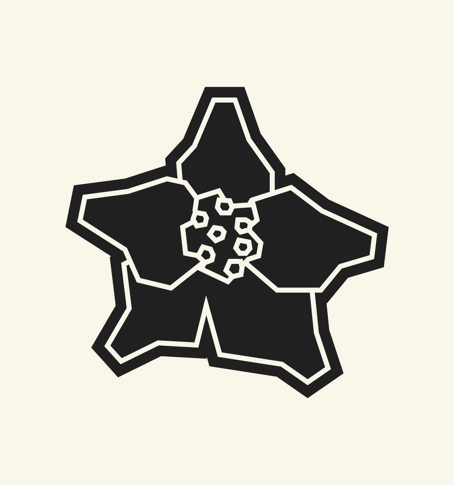 Minimal Black Filled Flower Icon with Cutout Look vector