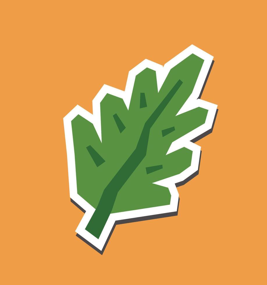Green Leaf Sticker in Flat Color Cutout Style with White Border vector