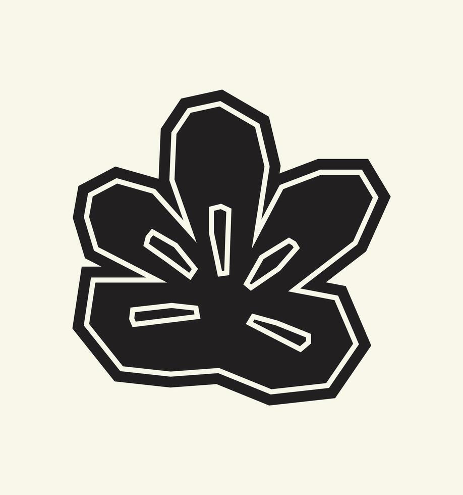 Clean Black Filled Flower Icon Styled in Cutout Format vector
