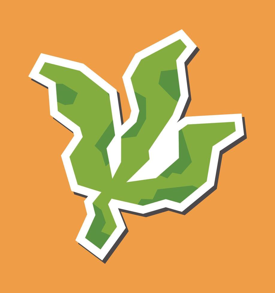 Cutout Style Green Leaf Sticker Featuring White Line Edging vector