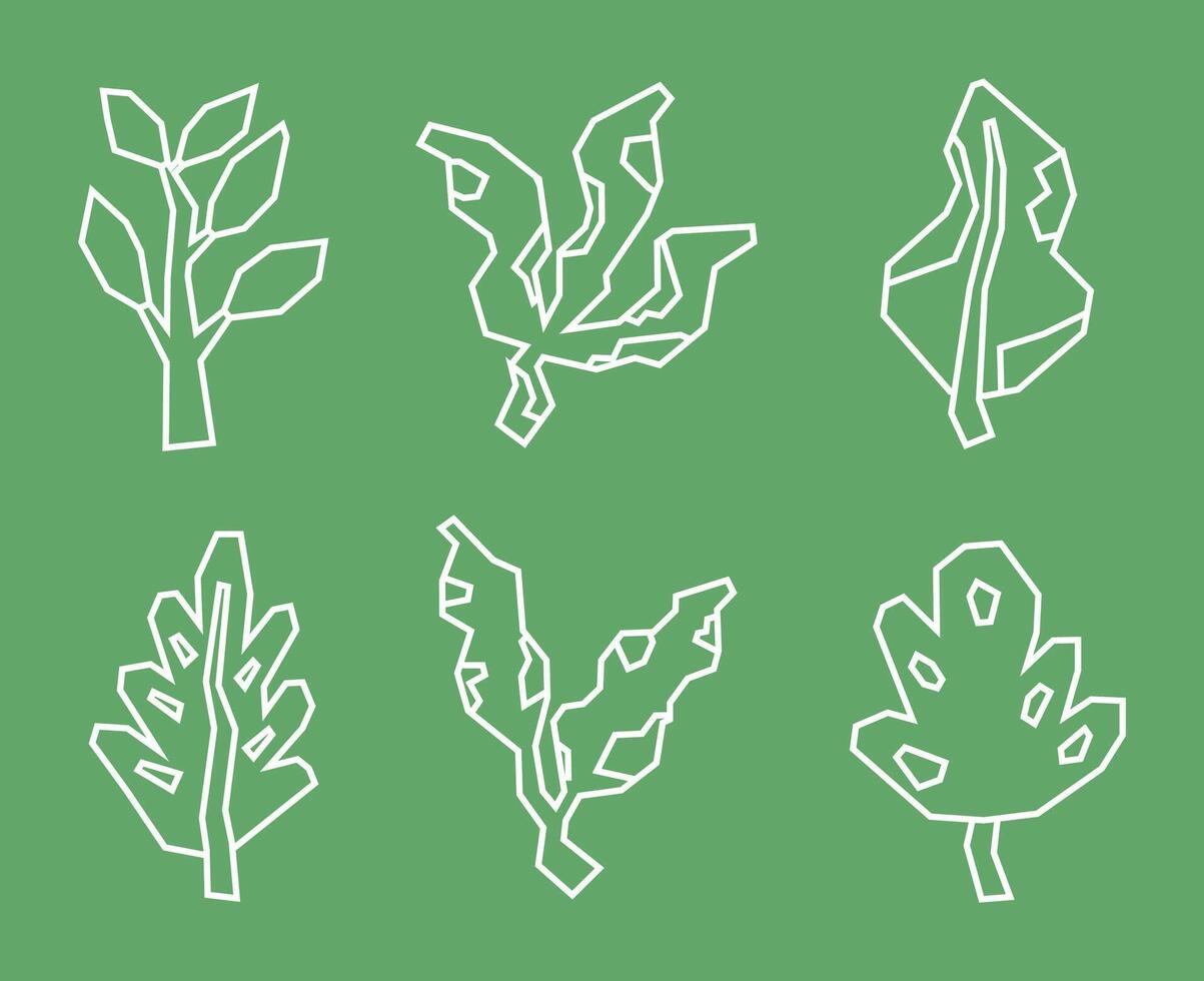 Simple White Line Art of Leaves Icon Set in Cutout Style vector