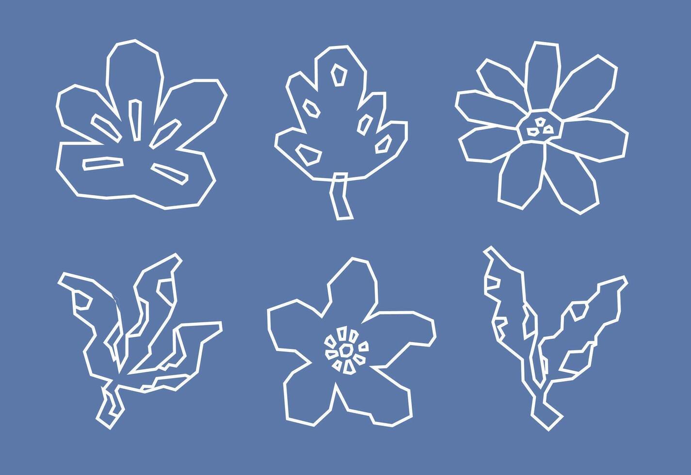 White Line Art Flowers and Leaves Icon Set in Cutout and Simple Style vector