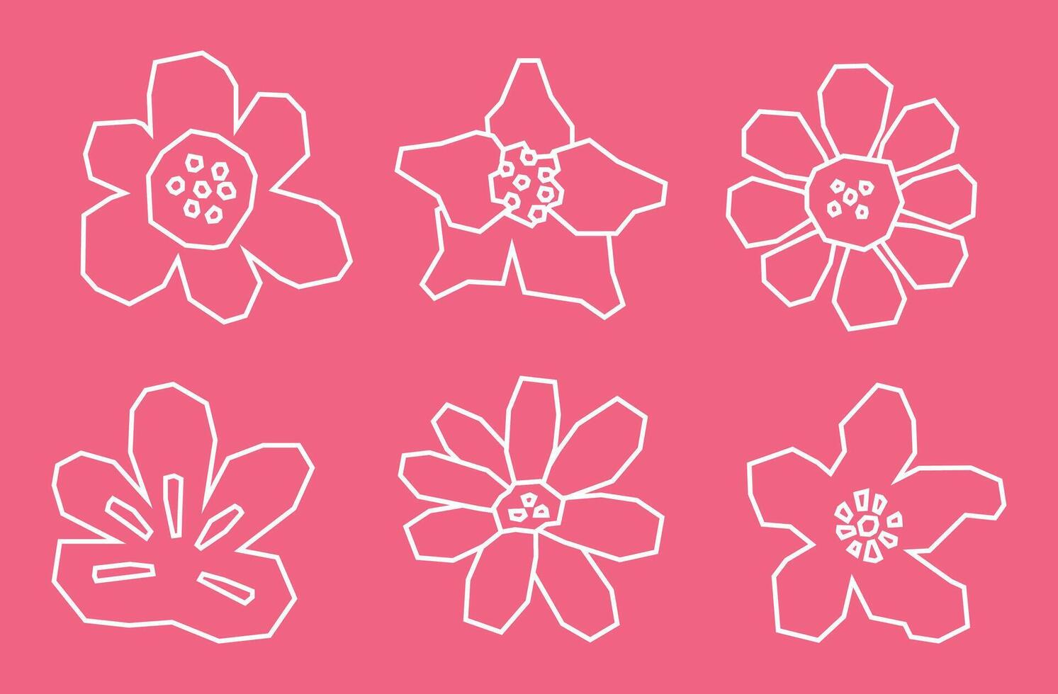 Simple White Line Art of Flowers Icon Set in Cutout Style vector