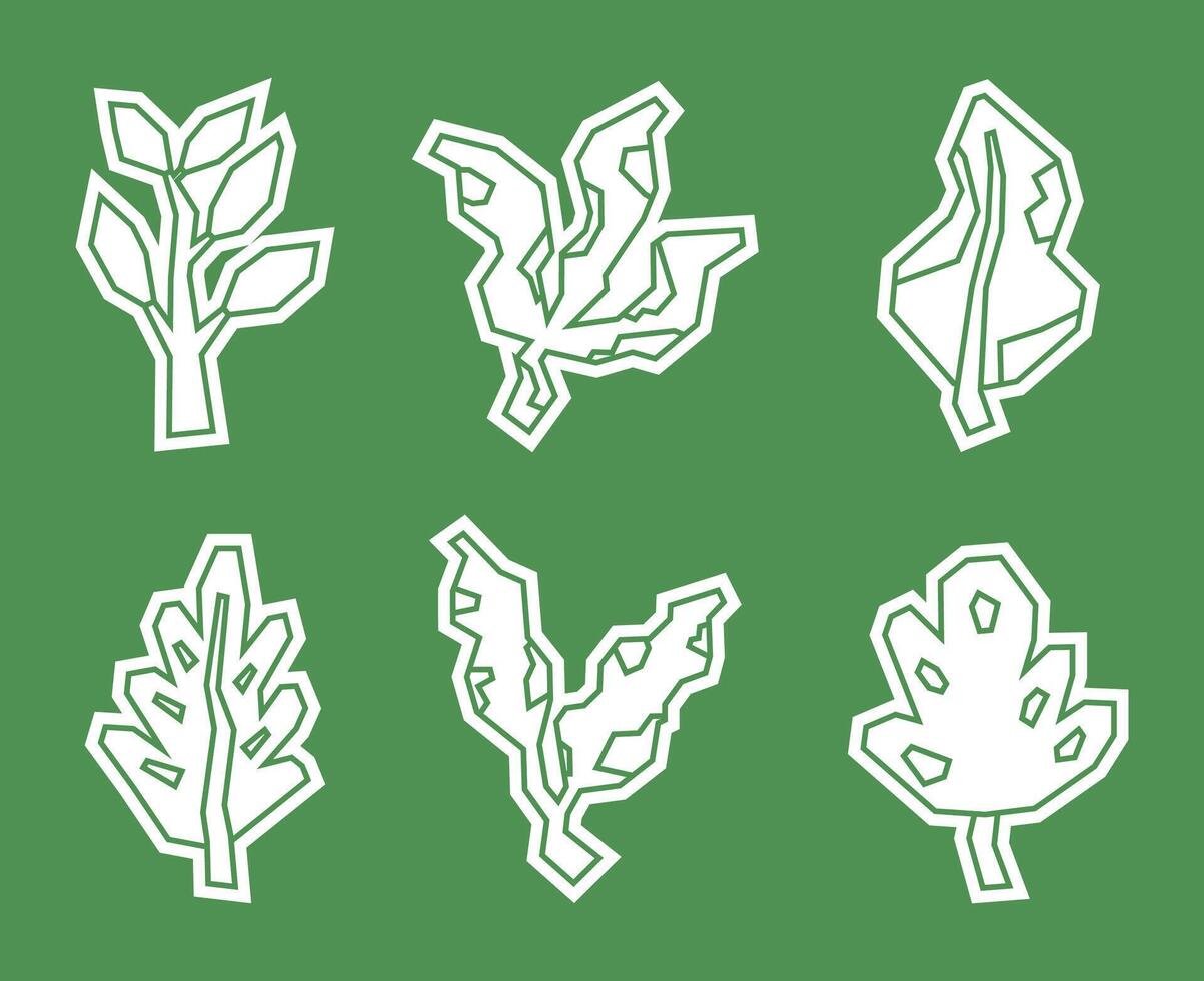 Minimalist White Filled of Leaves Icon Set in Cutout Style vector