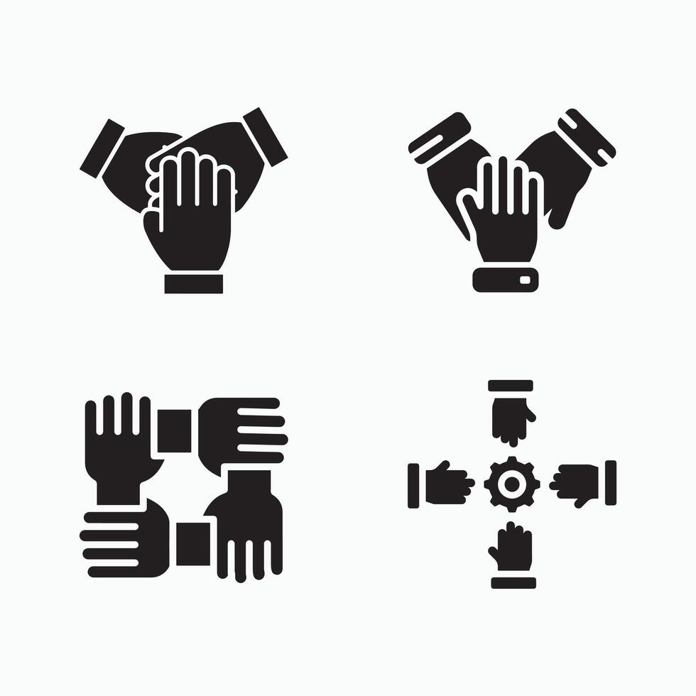 Collaboration gesture glyph icons. vector