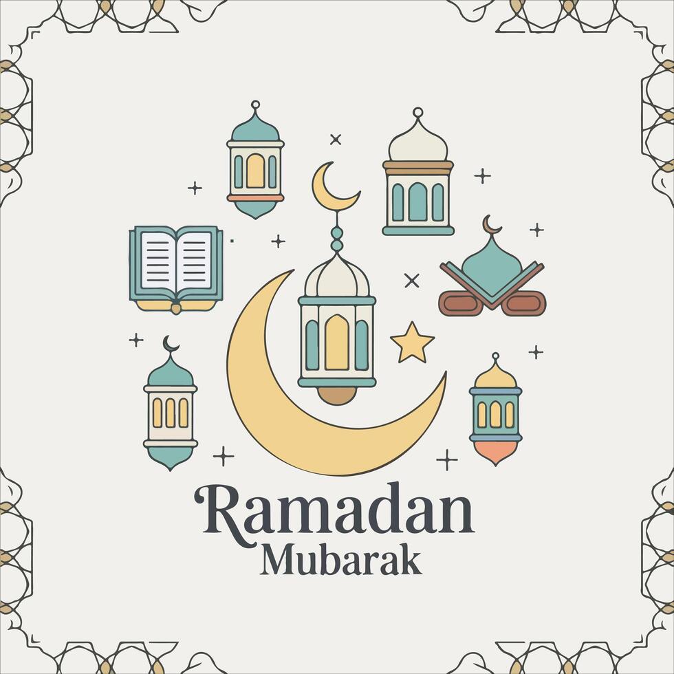 Ramadan celebration lantern moon illustration vector
