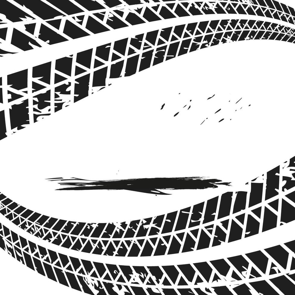 Grunge road. Pattern. Black and white car tire tracks with elements of scuffs and wear texture. Grunge effect. Tire tracks. vector
