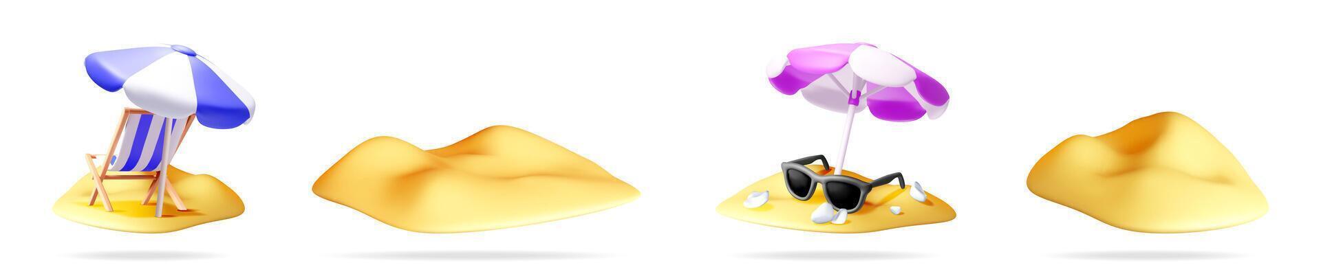 Beach umbrellas and sand mounds vector