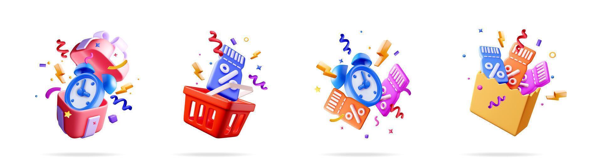 Colorful shopping icons with discounts vector