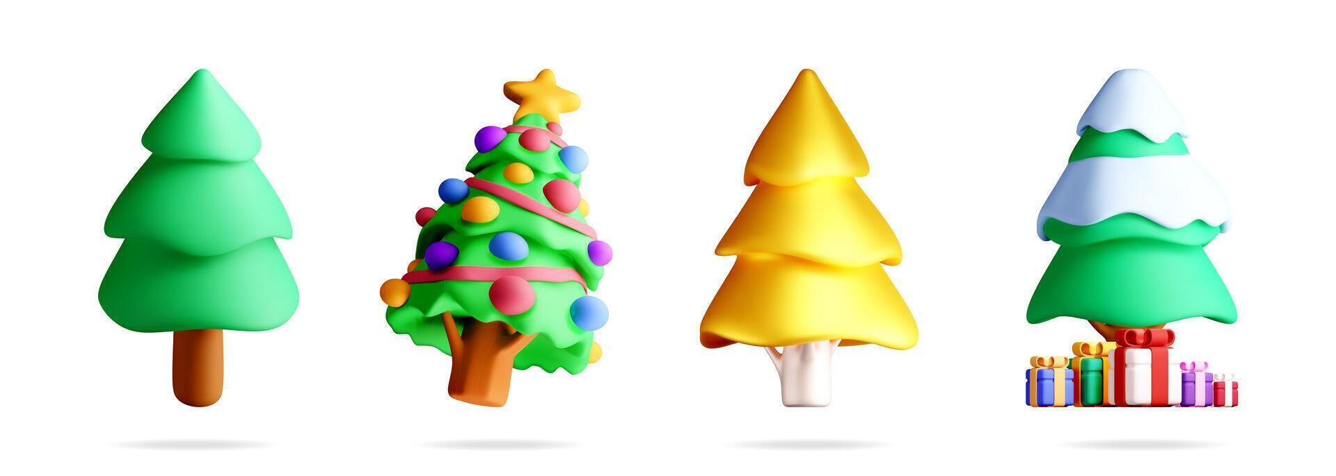 Set of 3d Christmas tree illustration vector