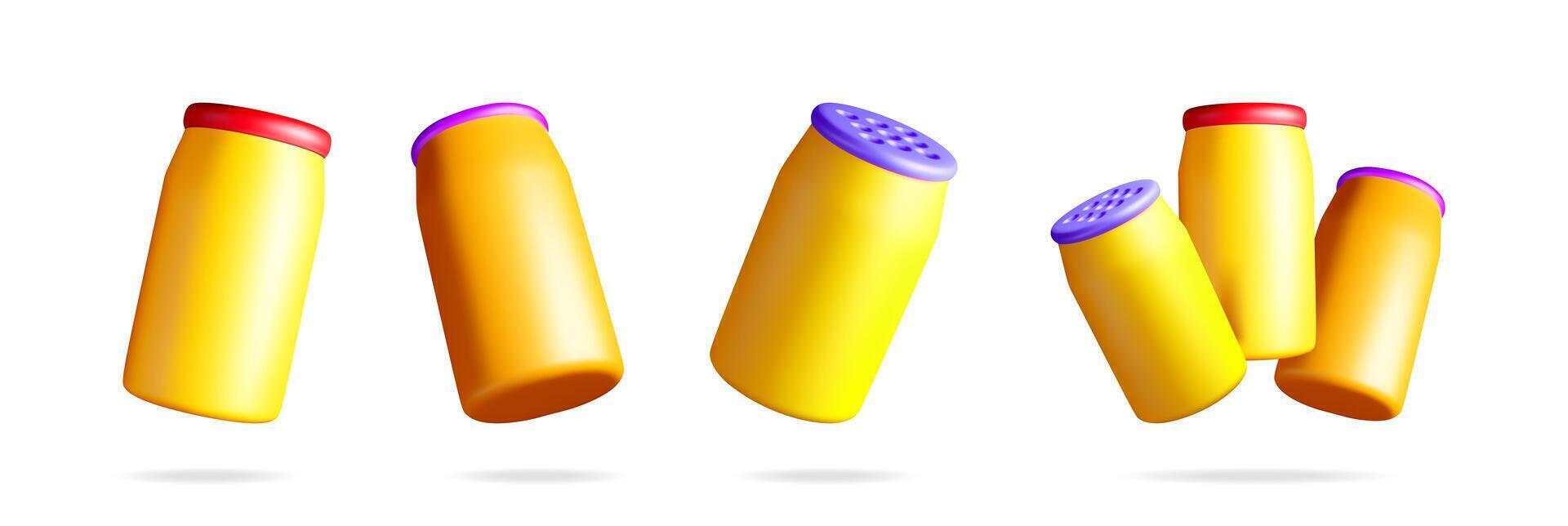 3D set of detergent powder bottle isolated vector