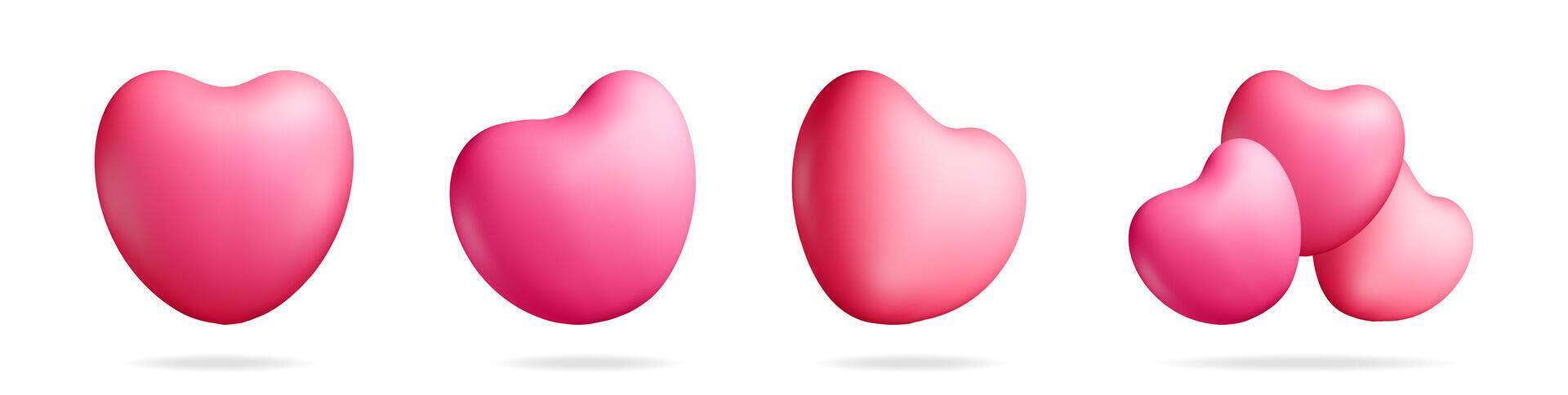 3D set of red heart isolated on white vector