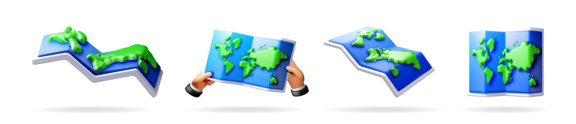 Set of 3d map illustrations with highlighted land vector