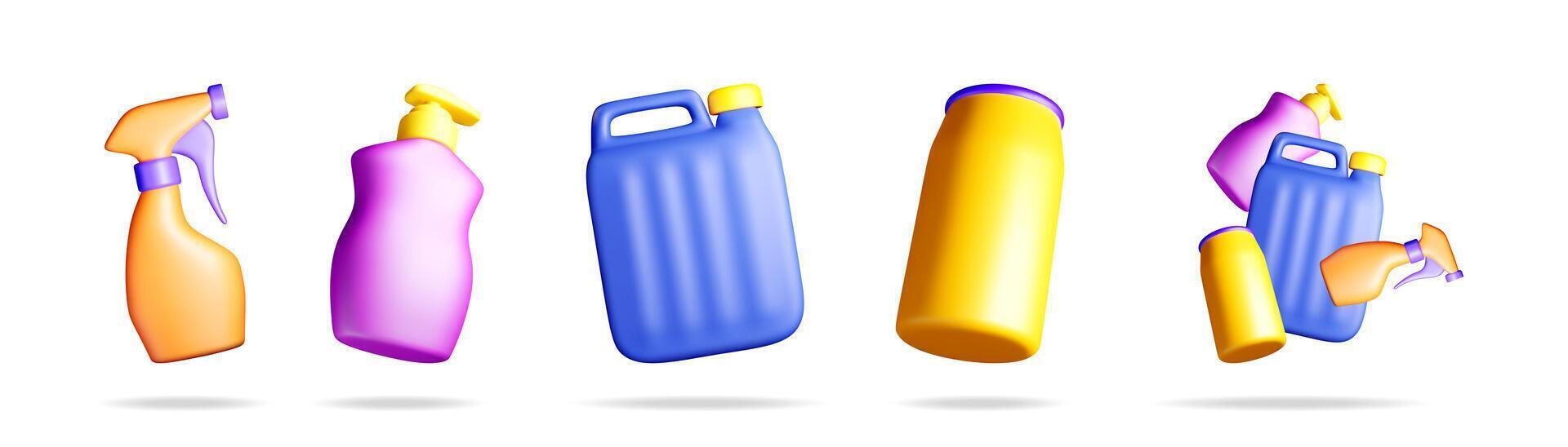 Collection of various colorful cleaning bottles vector