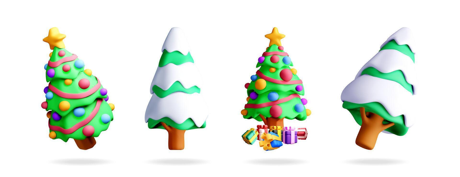 Cute 3d collection of christmas tree vector