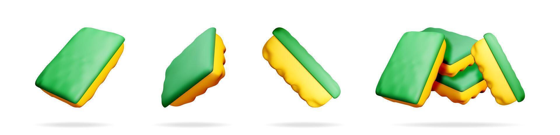 3D set of sponge for washing dishes vector