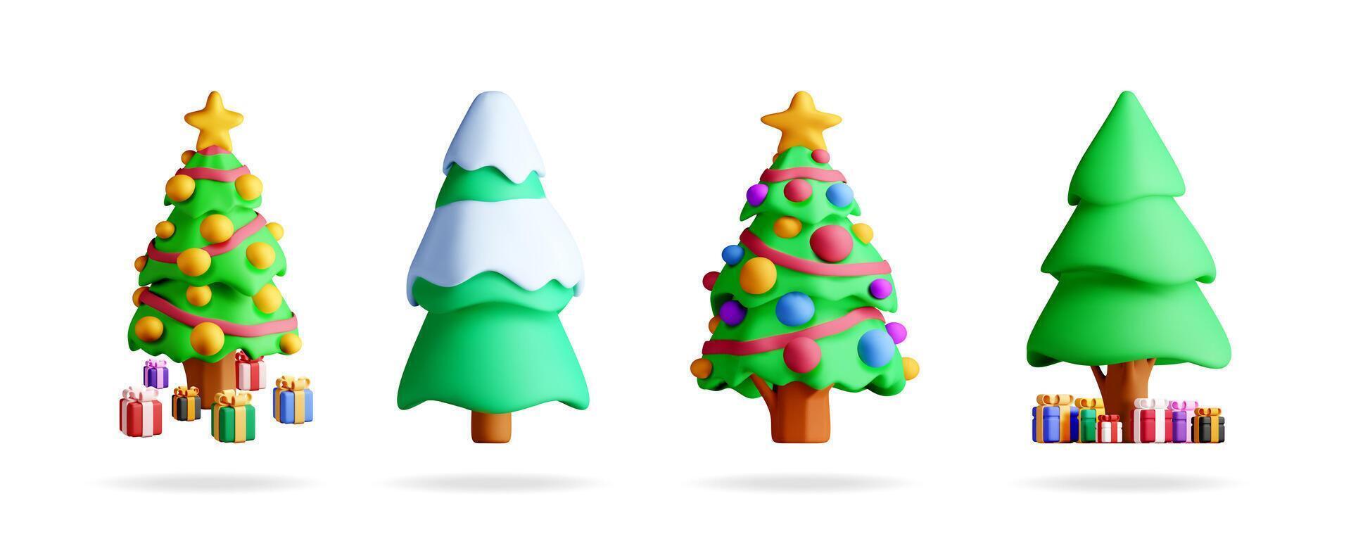 Four 3d Christmas tree illustrations vector