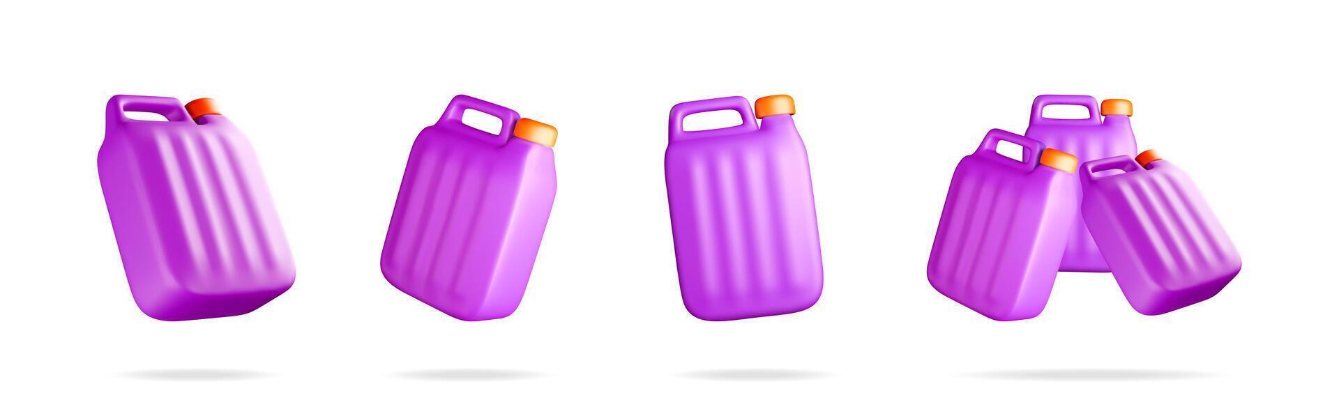 3d purple plastic canisters with orange caps vector