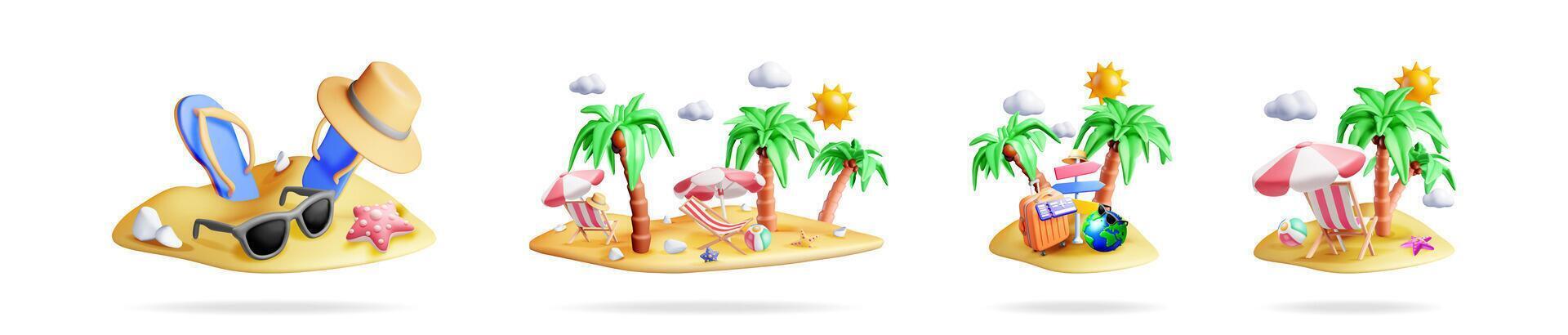 A collection of 3d travel and tropical vacation vector