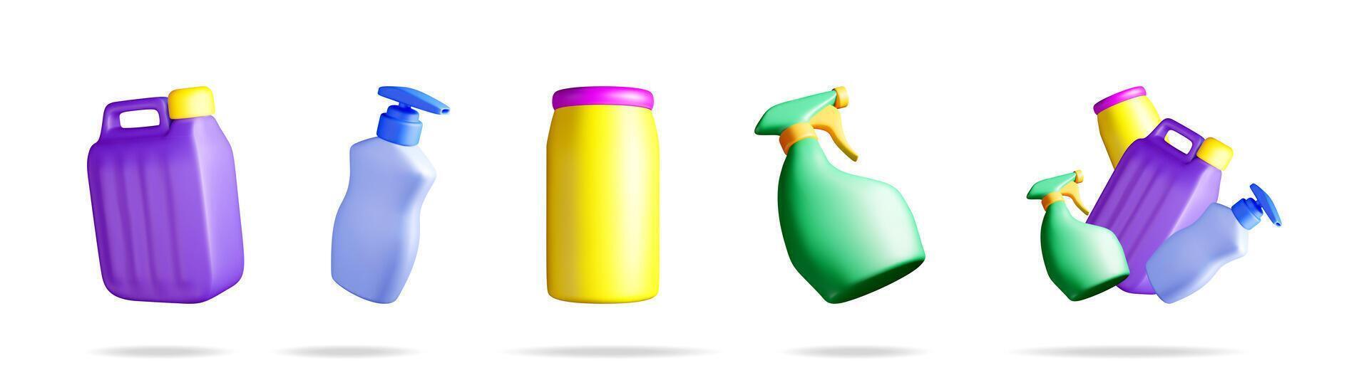 colorful cleaning product containers vector
