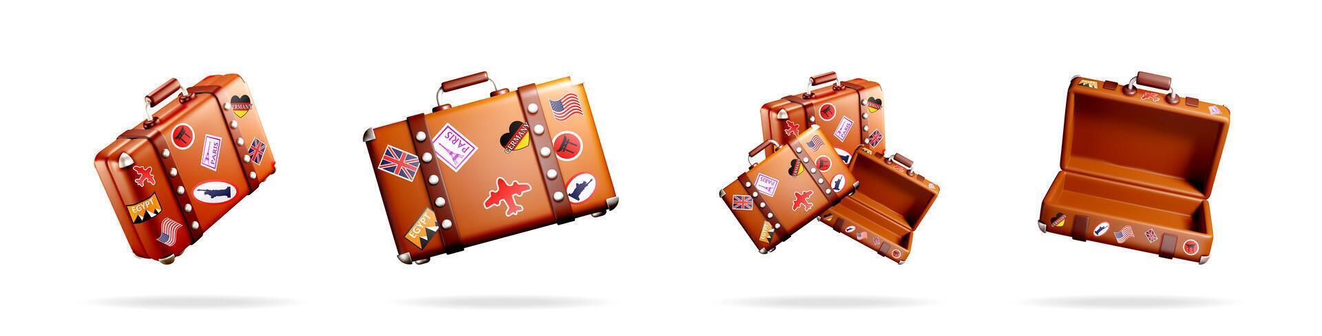 Colorful travel suitcases with stickers vector