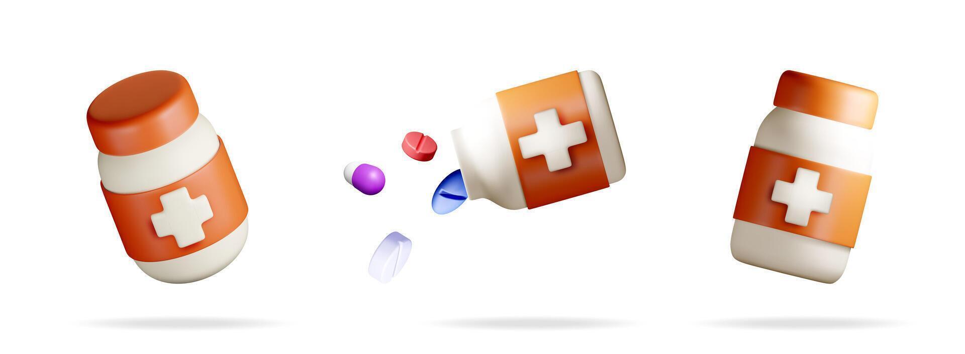 medicine bottles with colorful pills vector