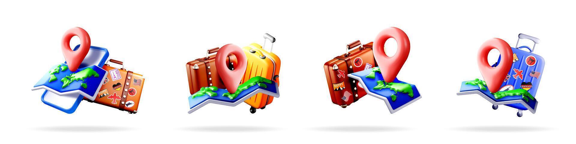 Illustration of travel maps and luggage icons vector