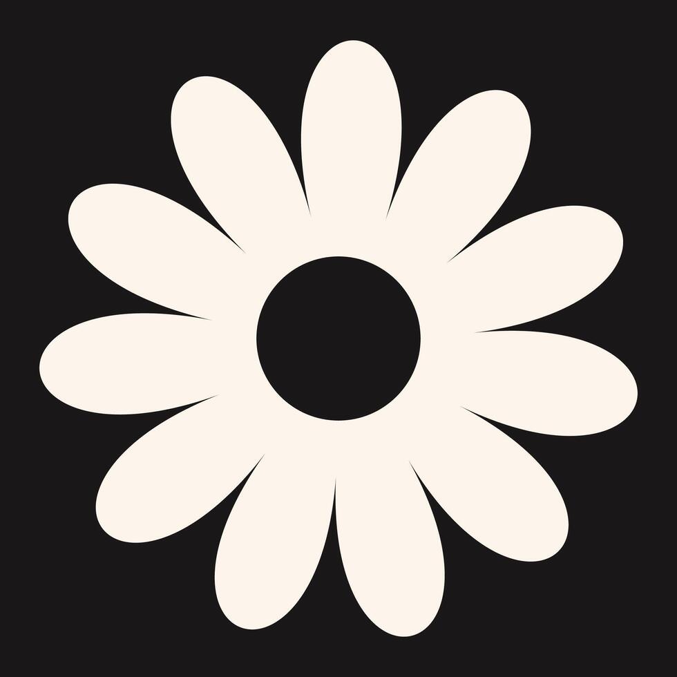 Minimal flower icon with clean geometric shapes and a retro flair. The floral design combines abstract elegance and modern simplicity in a decorative silhouette vector