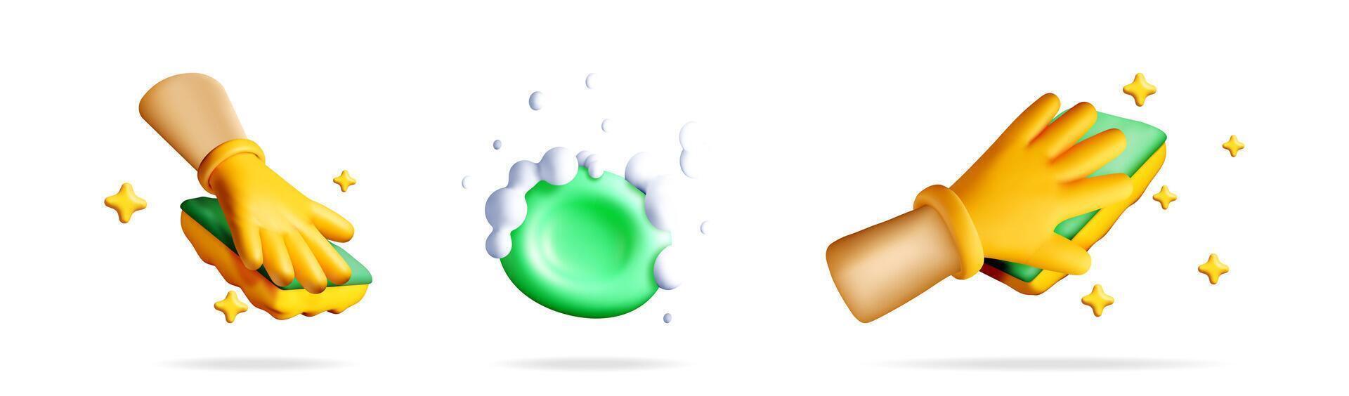 Hands in yellow rubber gloves and soap vector