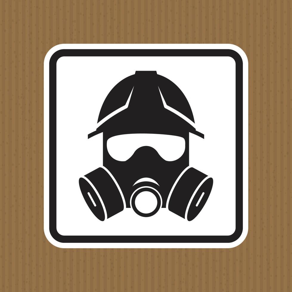 Icon of Worker with Gas Mask and Safety Helmet on Cardboard Background vector