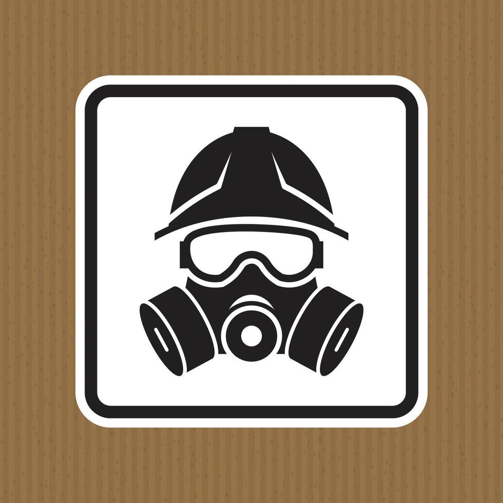 Black and White Icon of Worker with Gas Mask on Brown Background vector