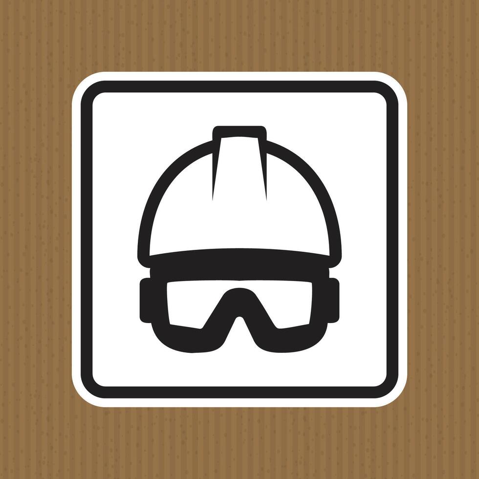 Black and White Icon of Safety Helmet with Goggles on Brown Background vector