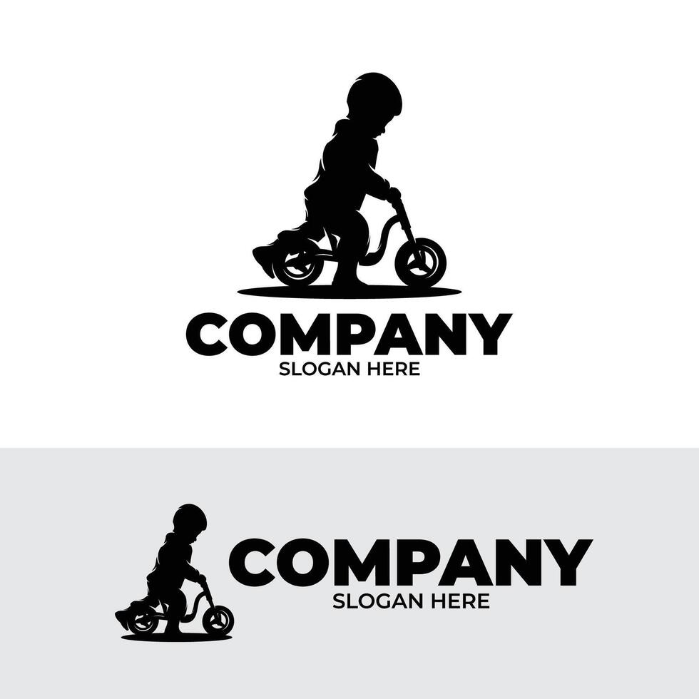 little boy playing bicycle logo design vector