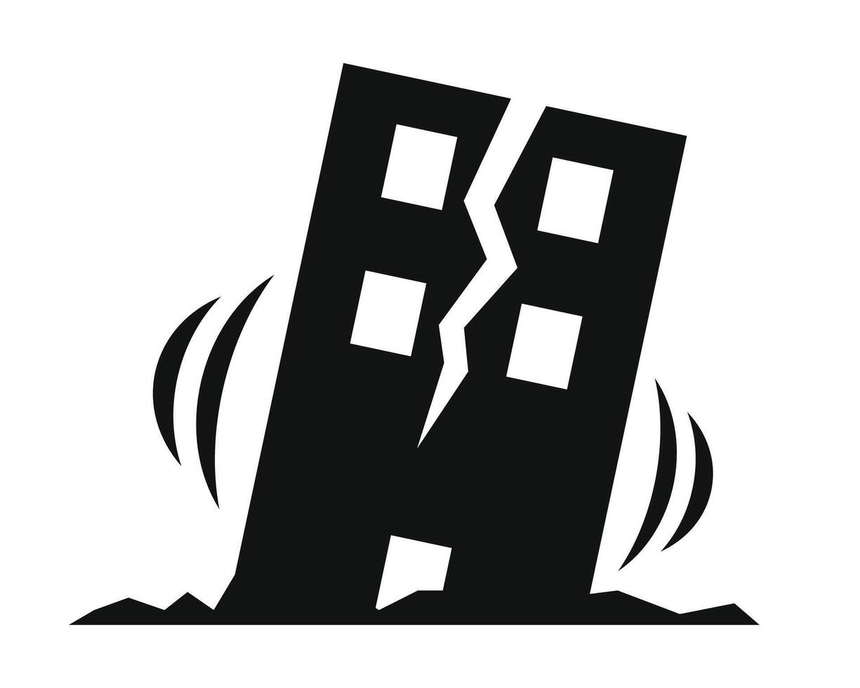 Earthquake Damage Icon with Cracked Building and Shaking Effects vector