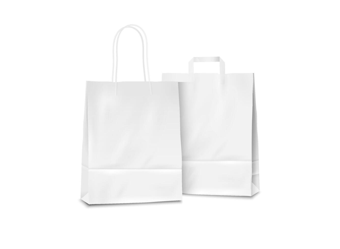 White paper shopping bags mockup, set of blank paper bags vector