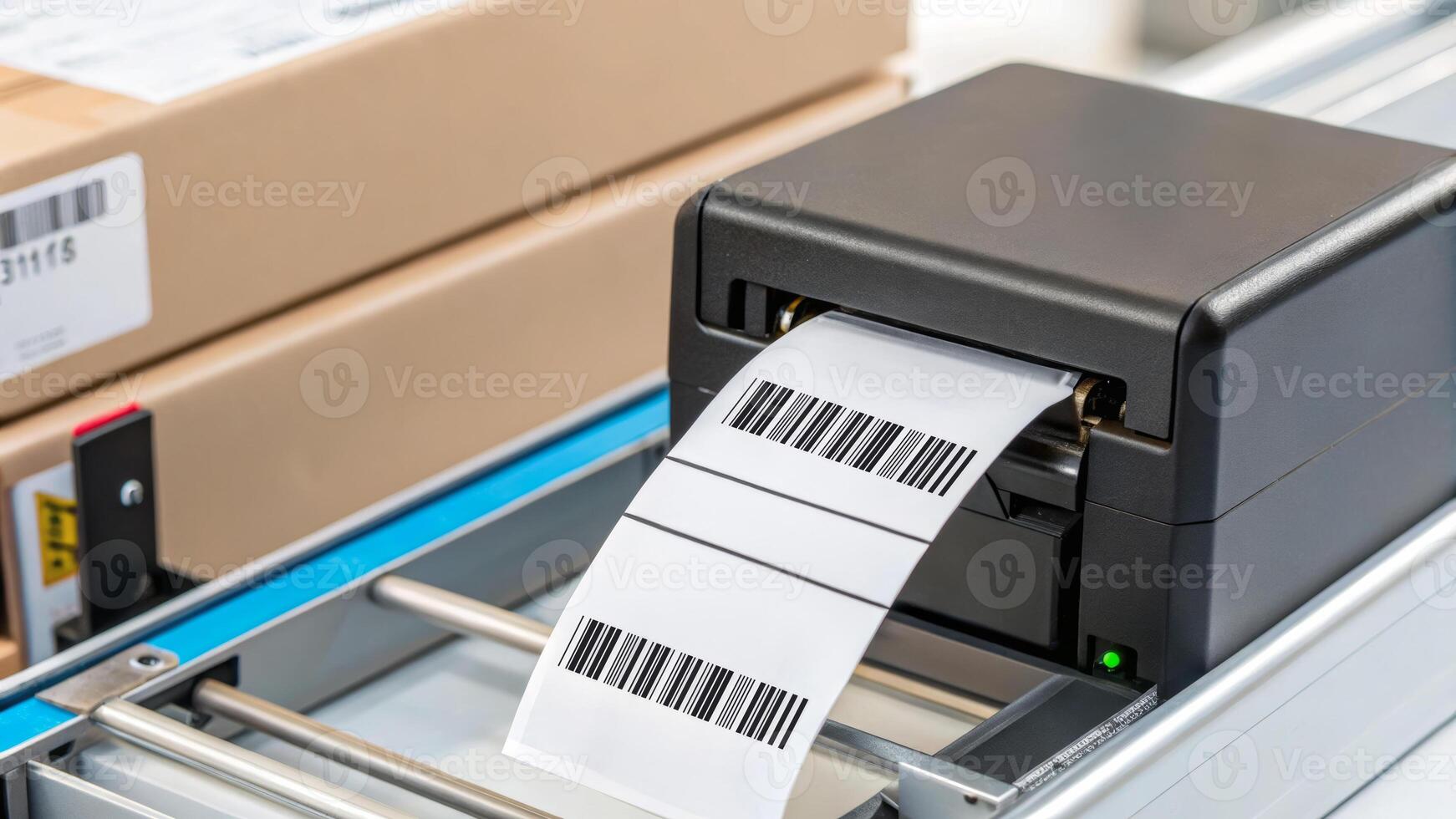 Delivery courier logistics ecommerce shipping. Barcode label printer shipping logistics delivery warehouse ecommerce photo