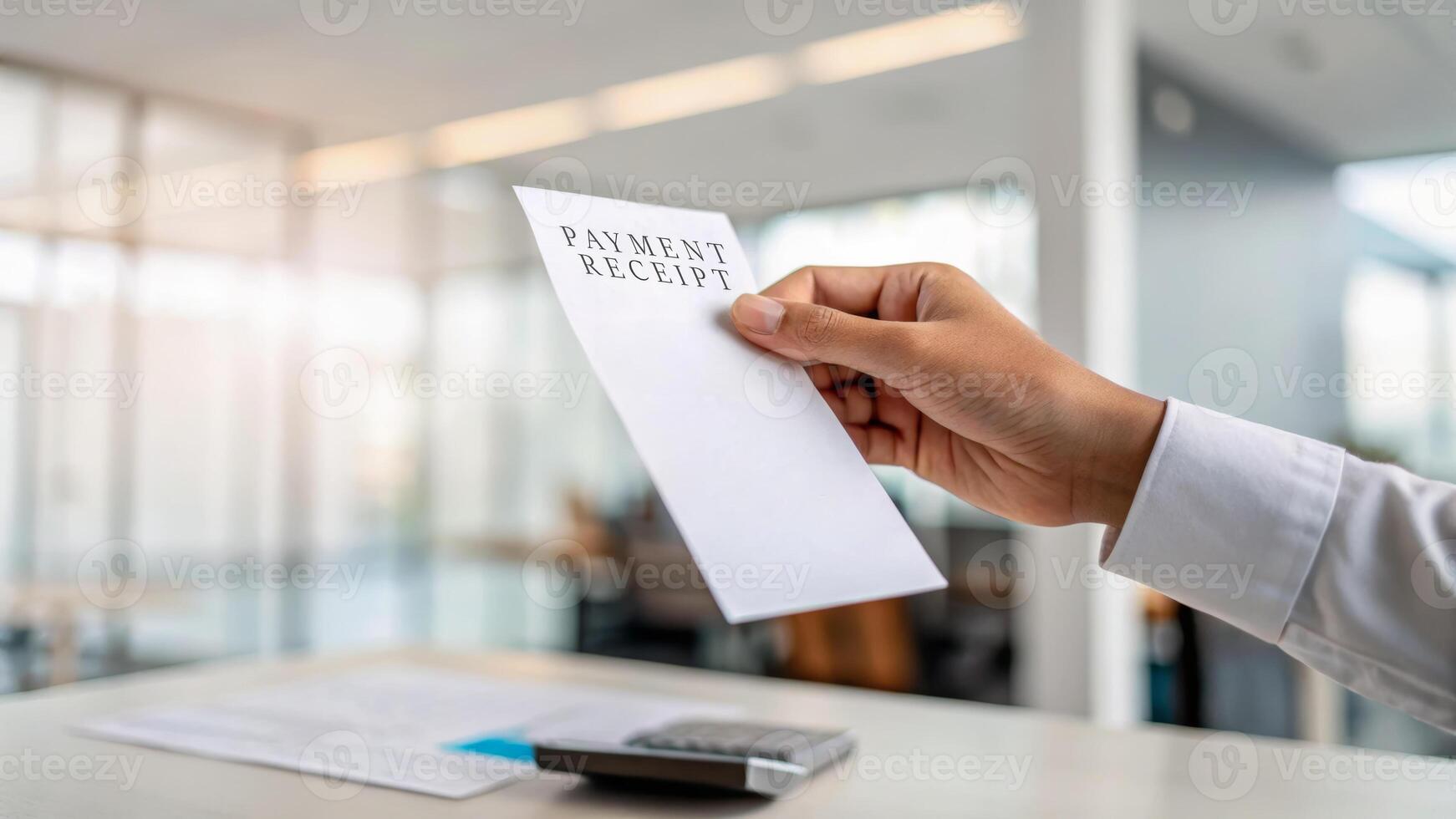 Tax finance budget, Financial accounting concepts. Hand holding payment receipt, office background, business finance, document . Payment, Debt, Penalty, Credit, Bill, Businessman, Office, Money photo