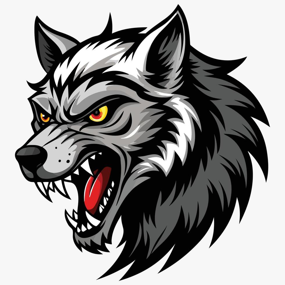 Detailed Angry Wolf Head Art vector
