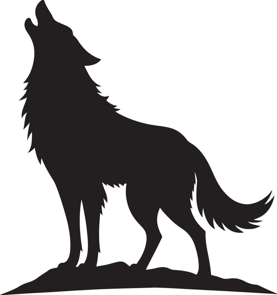Wolf Howling Night Scene Silhouette vector