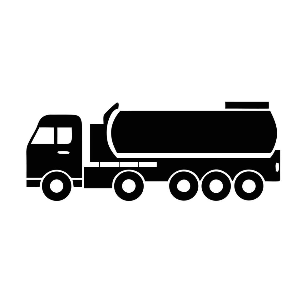 Illustration of a black fuel tank truck with multiple wheels on white background vector