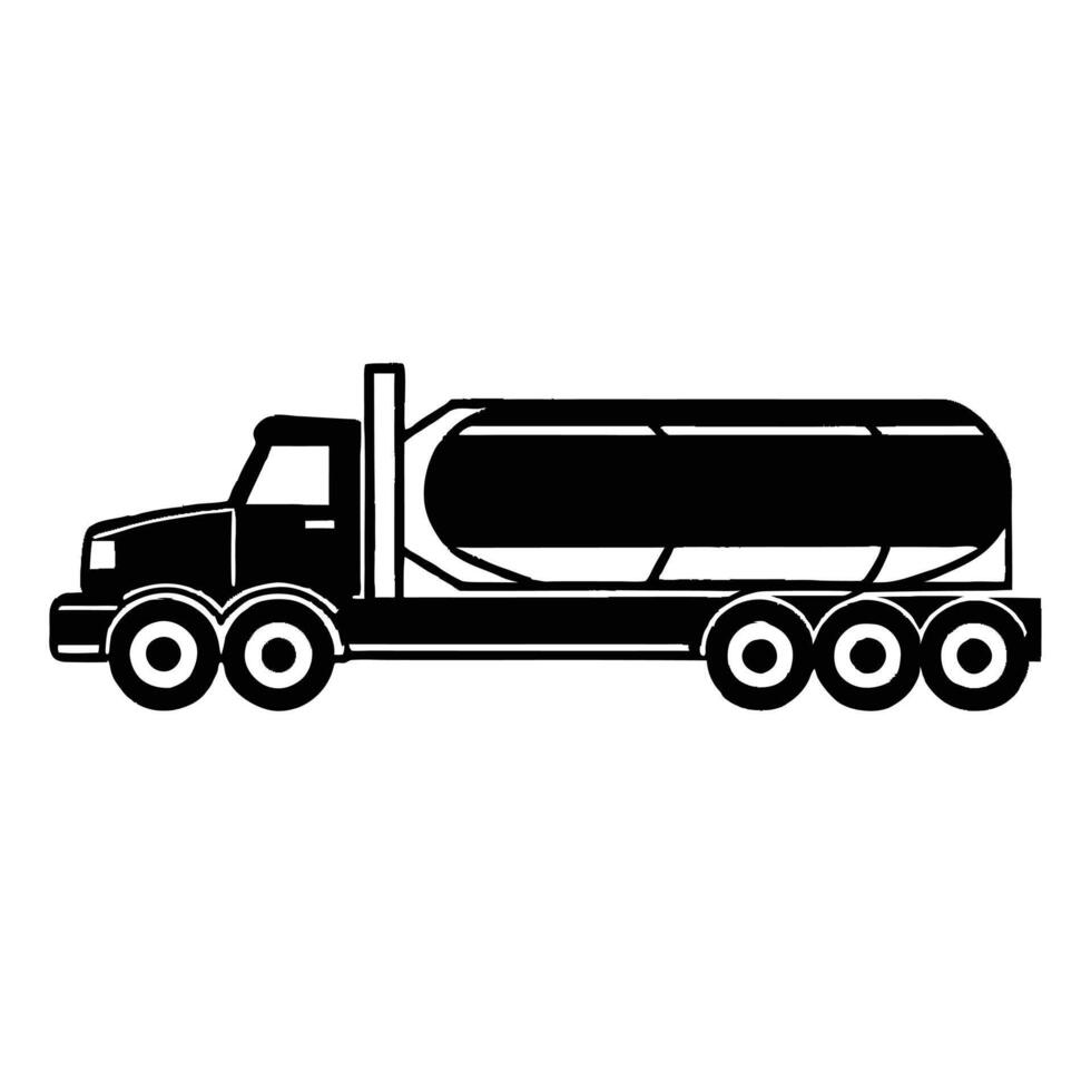 Illustration of a black and white tanker truck with a cylindrical tank body vector