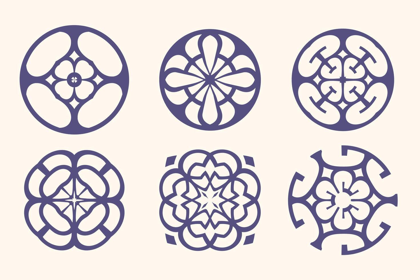 Set of six circular designs with floral patterns vector