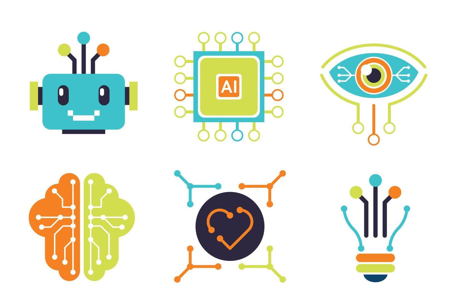 AI and Technology Icons Set Flat Design vector