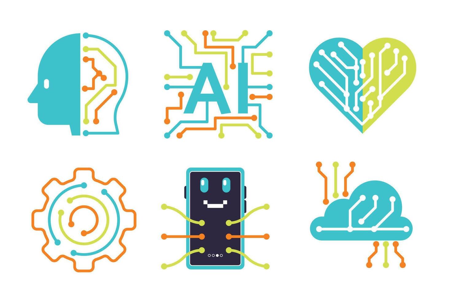 Colorful AI and Technology Icons Flat Design vector