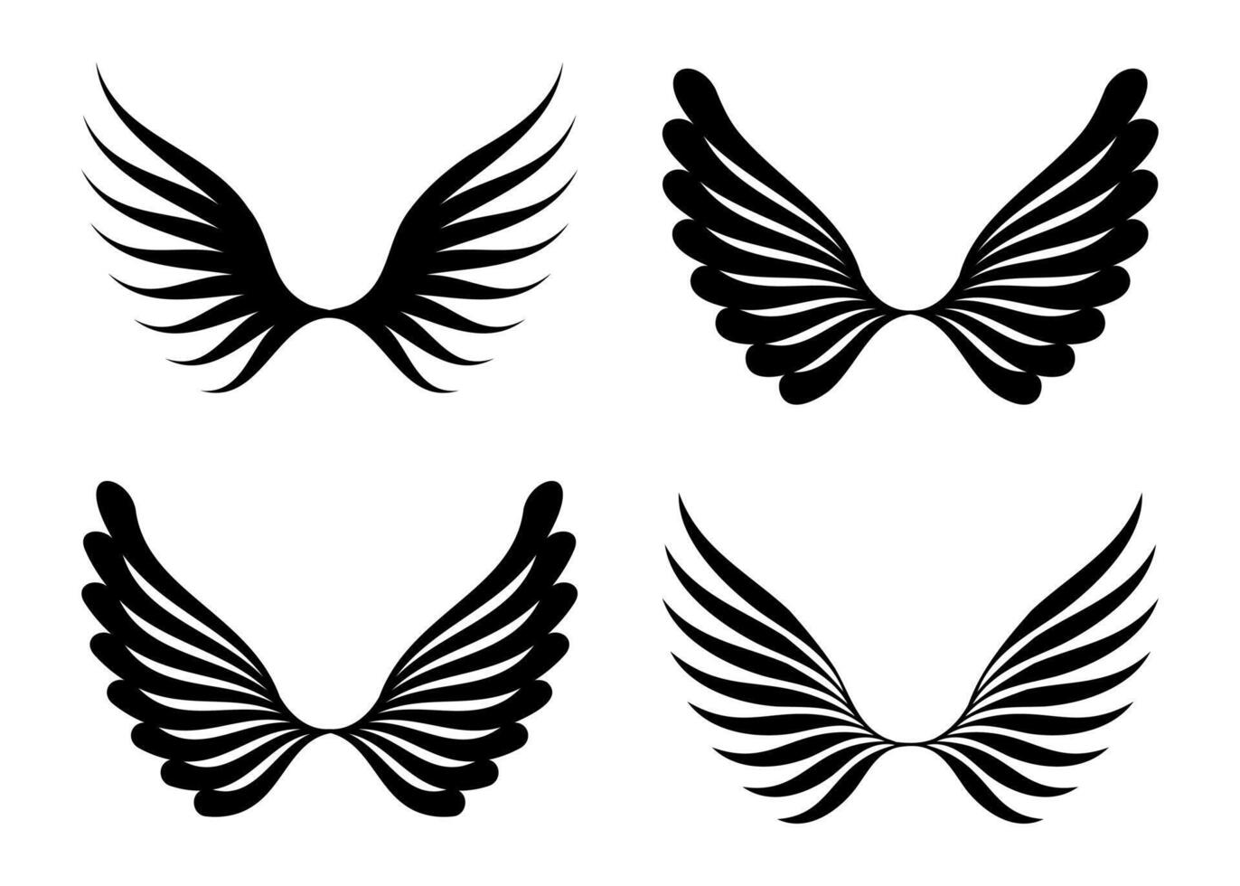 Four elegant wing silhouettes set isolated on white background vector