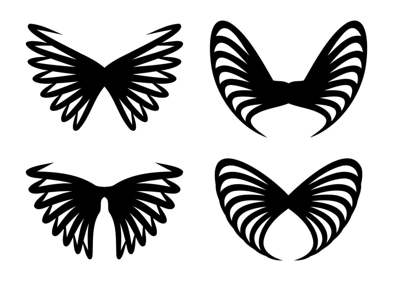 Four distinct black abstract wing designs with curved lines and pointed tips isolated on a white background vector
