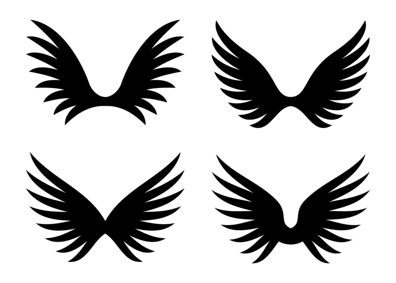 Four bird wing silhouettes isolated on white background vector