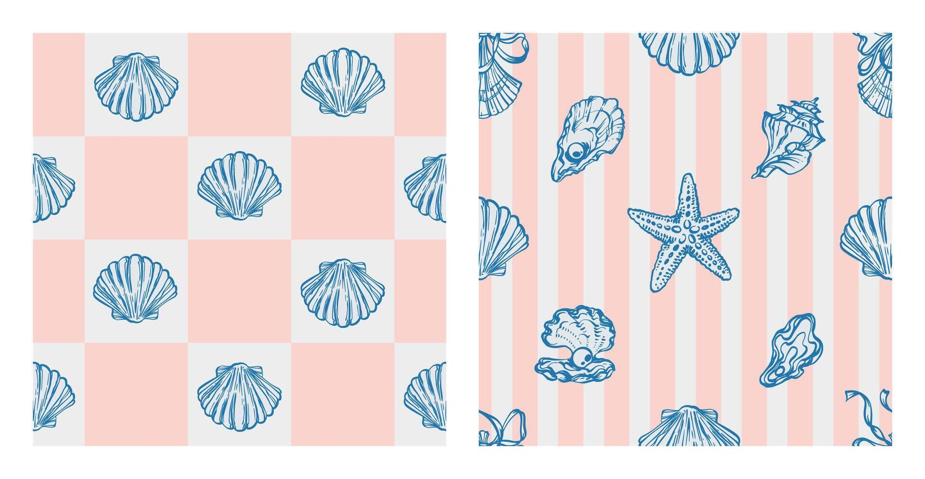 Seashell pattern design in blue and pink vector