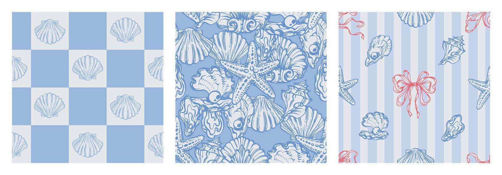 Blue shell pattern design collection vector