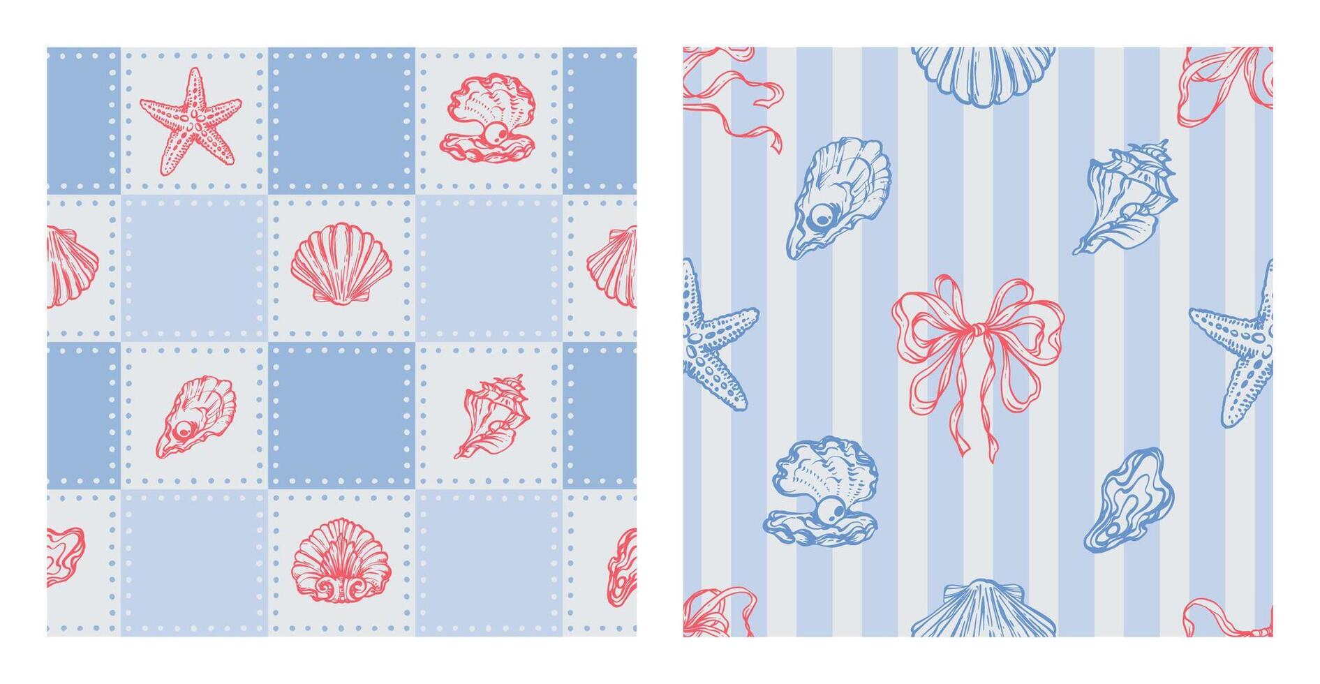 Seashell patterns with blue and red designs vector